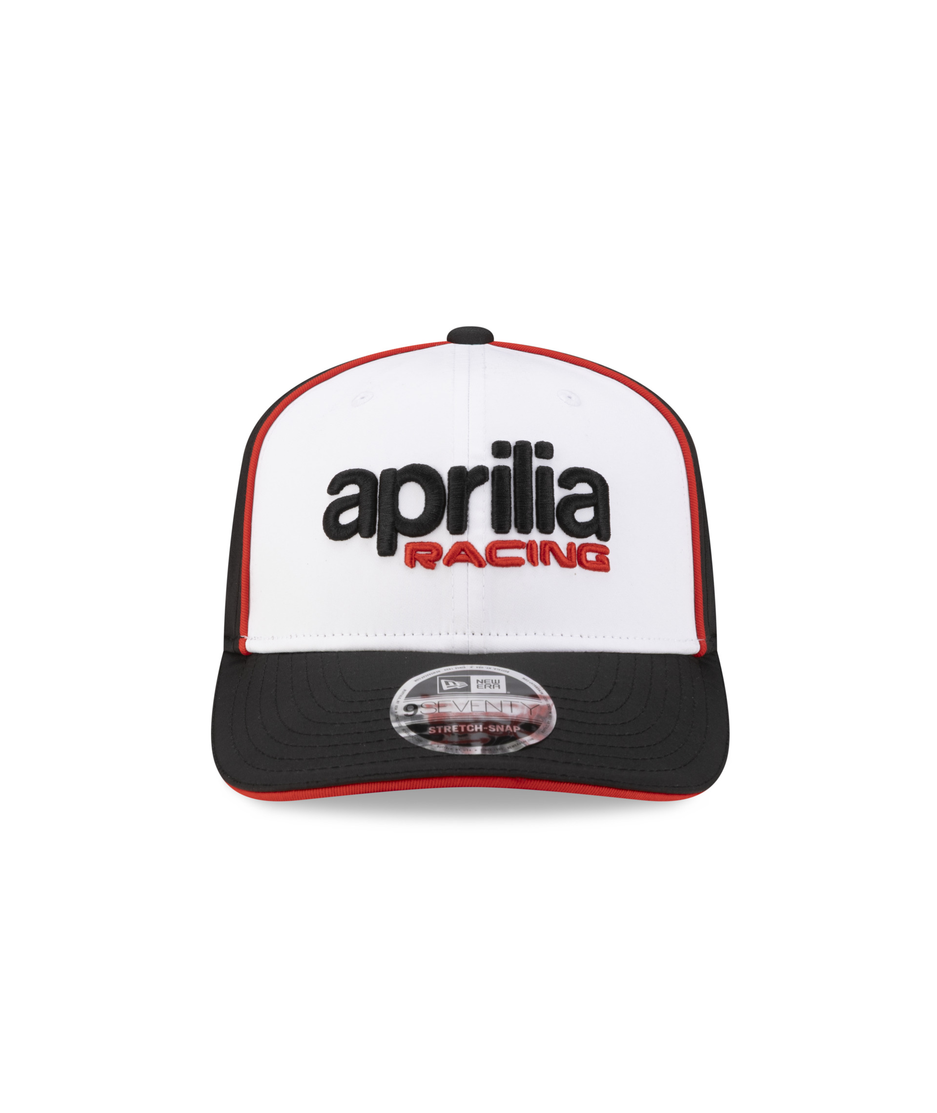 Gorra de béisbol Aprilia Racing Team 2026 New Era 9Seventy, en blanco y negro
